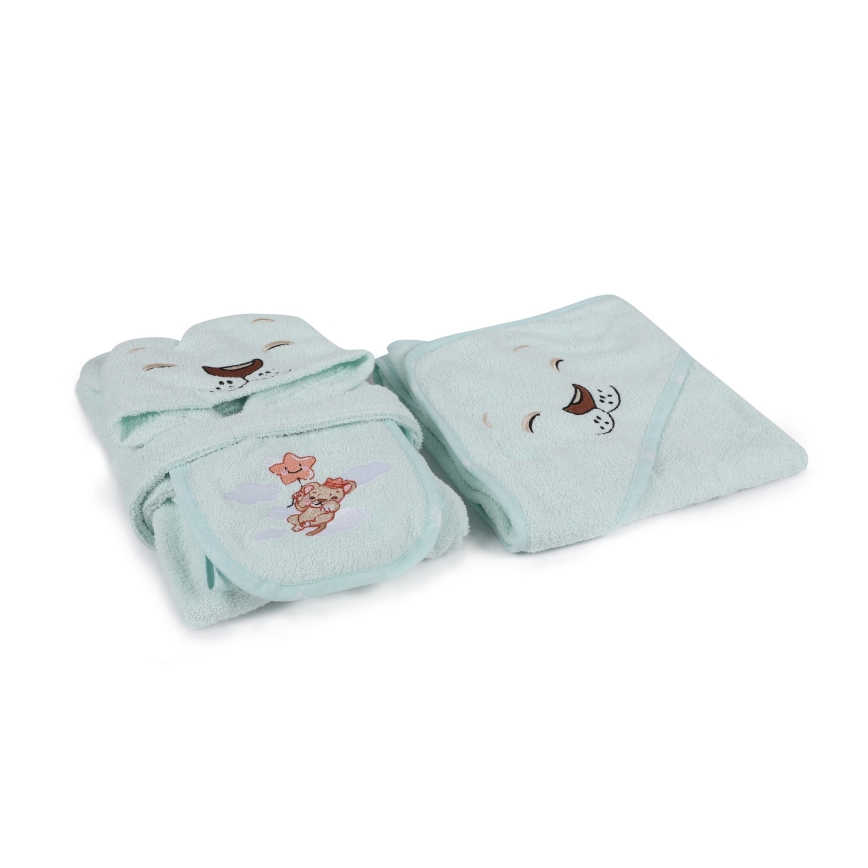 Children's terry set ASLAN - bathrobe, towel, washcloth mint