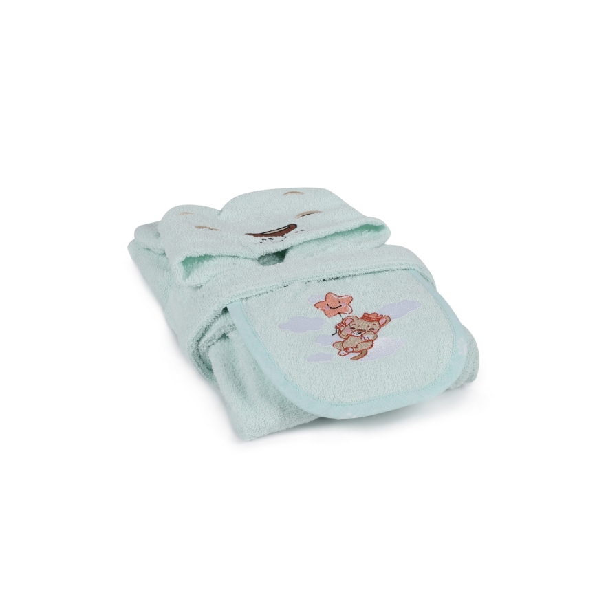 Children's terry set ASLAN - bathrobe, towel, washcloth mint