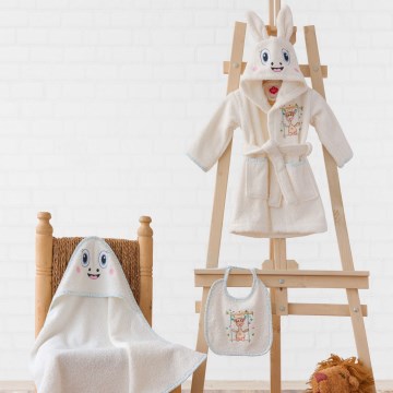 Children's terry set ZURAFA - bathrobe, towel, washcloth beige