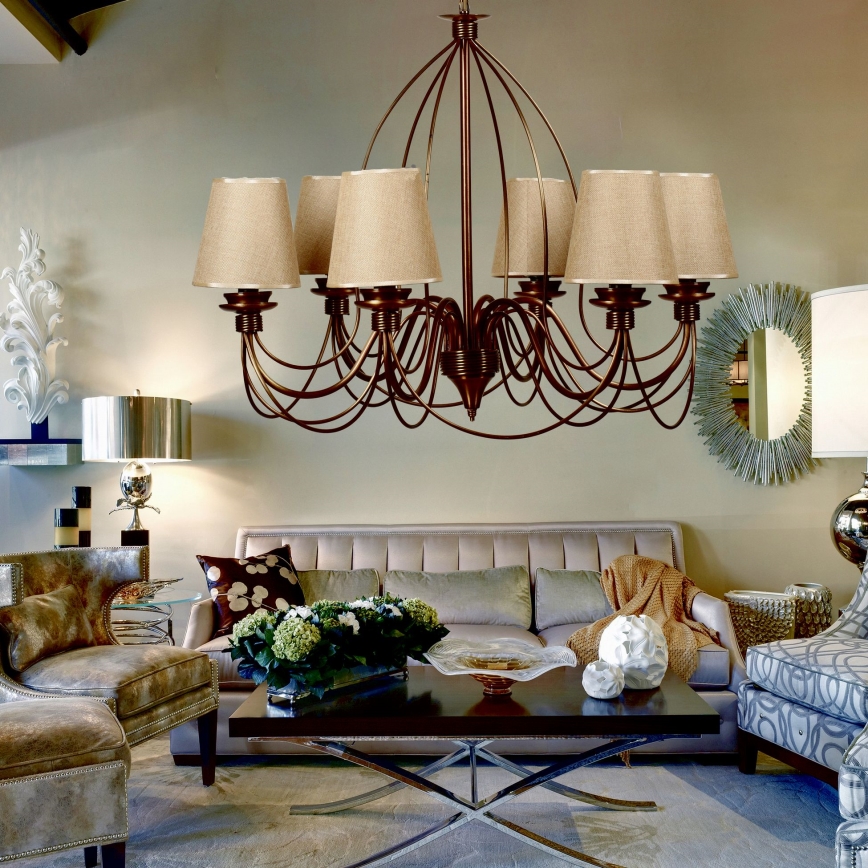 Classic Chandelier 6xE14/40W/230V bronze/beige