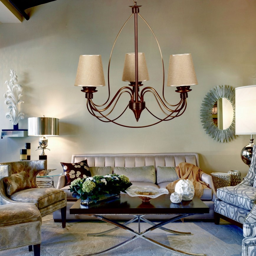 Classic Hanging Lamp 3xE14/40W/230V bronze/beige