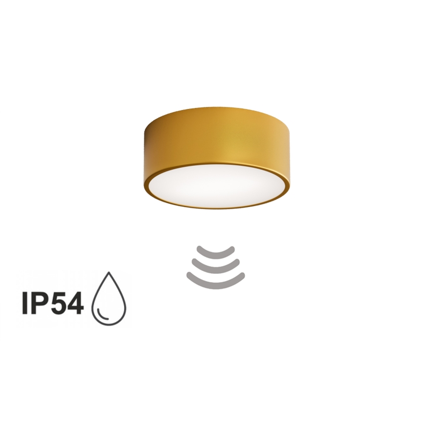 CLEO bathroom ceiling light with sensor, 1xE27/24W/230V, Ø 20 cm, IP54, gold