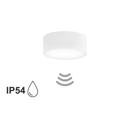CLEO bathroom ceiling light with sensor, 1xE27/24W/230V, Ø 20 cm, IP54, white