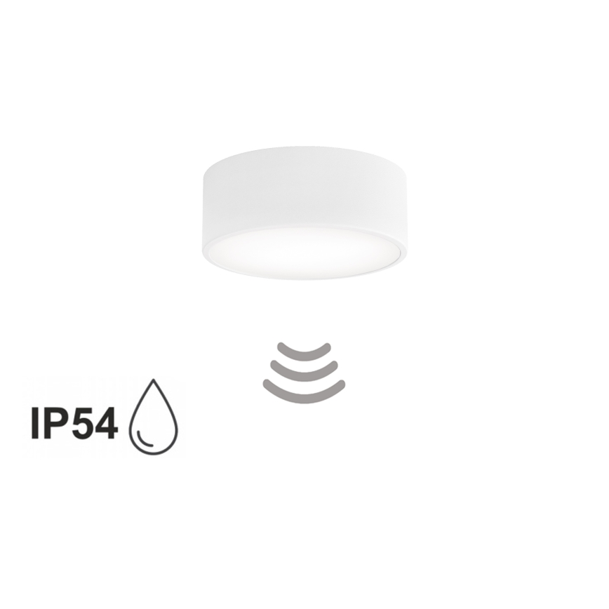 CLEO bathroom ceiling light with sensor, 1xE27/24W/230V, Ø 20 cm, IP54, white
