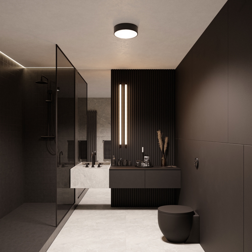 CLEO bathroom ceiling light with sensor 2xE27/24W/230V Ø 30 cm black IP54