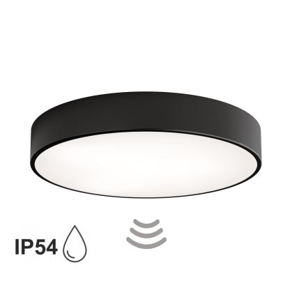 CLEO Bathroom Ceiling Light with Sensor, 4×E27/24W/230V, Ø 50 cm, IP54, Black