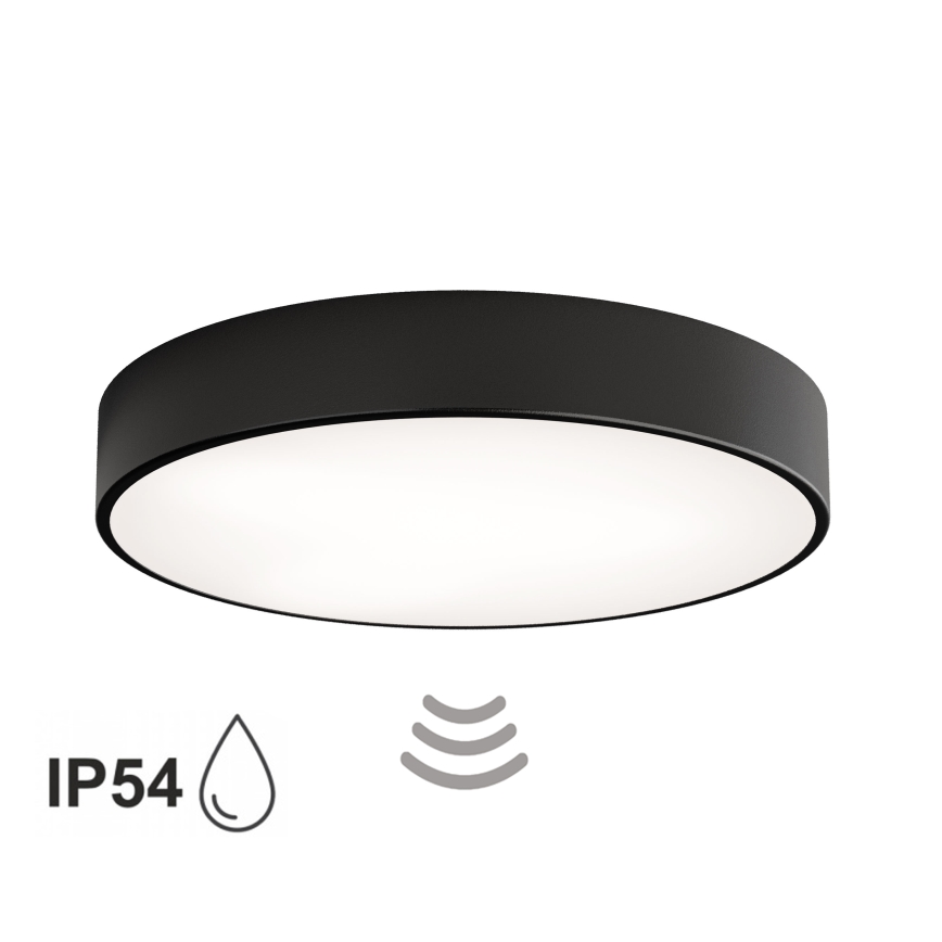 CLEO Bathroom Ceiling Light with Sensor, 4×E27/24W/230V, Ø 50 cm, IP54, Black