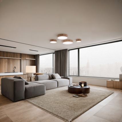 Ceiling light with motion and dusk sensor CLEO 3xE27/24W/230V Ø 37.5 cm oak