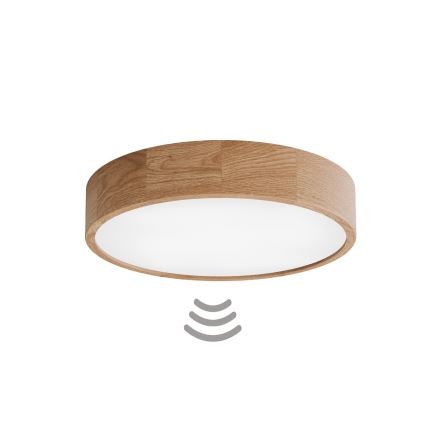 Ceiling light with motion and dusk sensor CLEO 4xE27/24W/230V Ø47.5 cm oak