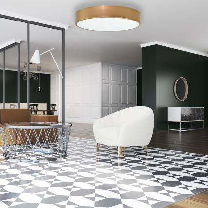 CLEO ceiling light with motion and dusk sensor, 4xE27/24W/230V, Ø 50 cm, gold