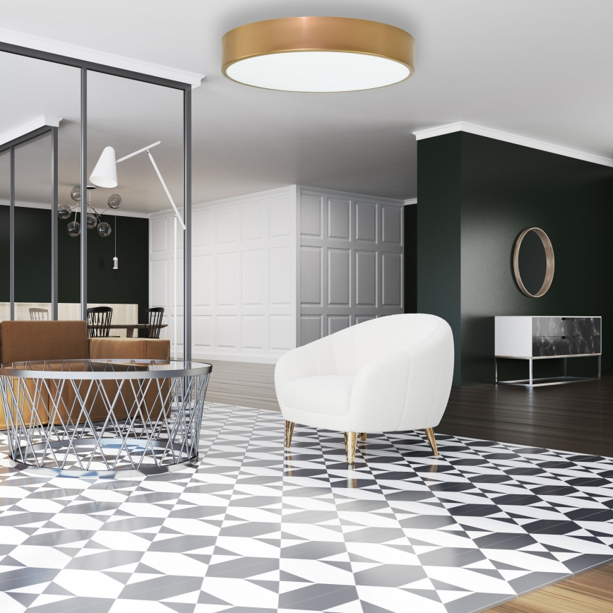 CLEO ceiling light with motion and dusk sensor, 4xE27/24W/230V, Ø 50 cm, gold