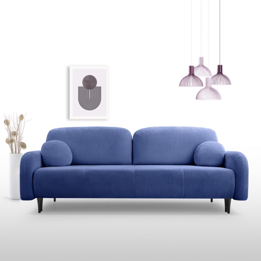 CLOUDY upholstered three-seater sofa bed in blue