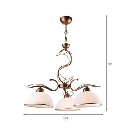 COBRA Rod Chandelier 3x E27/60W/230V, Bronze/Patina