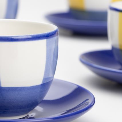Coffee set 6x ceramic cup Tereza with saucer white blue yellow