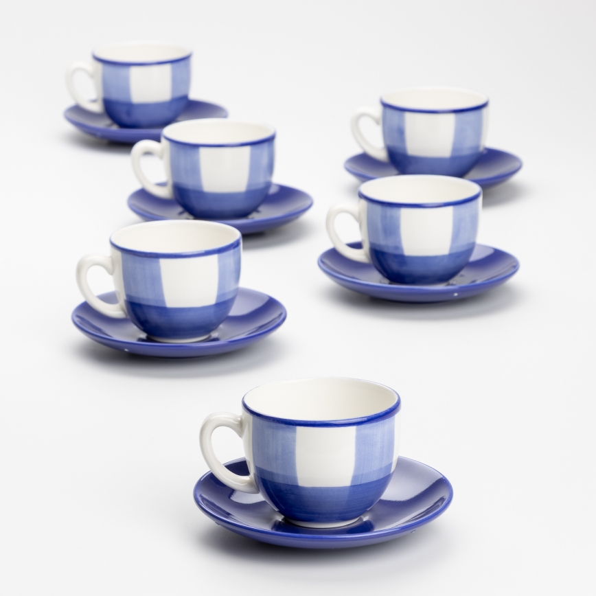 Coffee set 6x ceramic cup Tereza with saucer white blue yellow