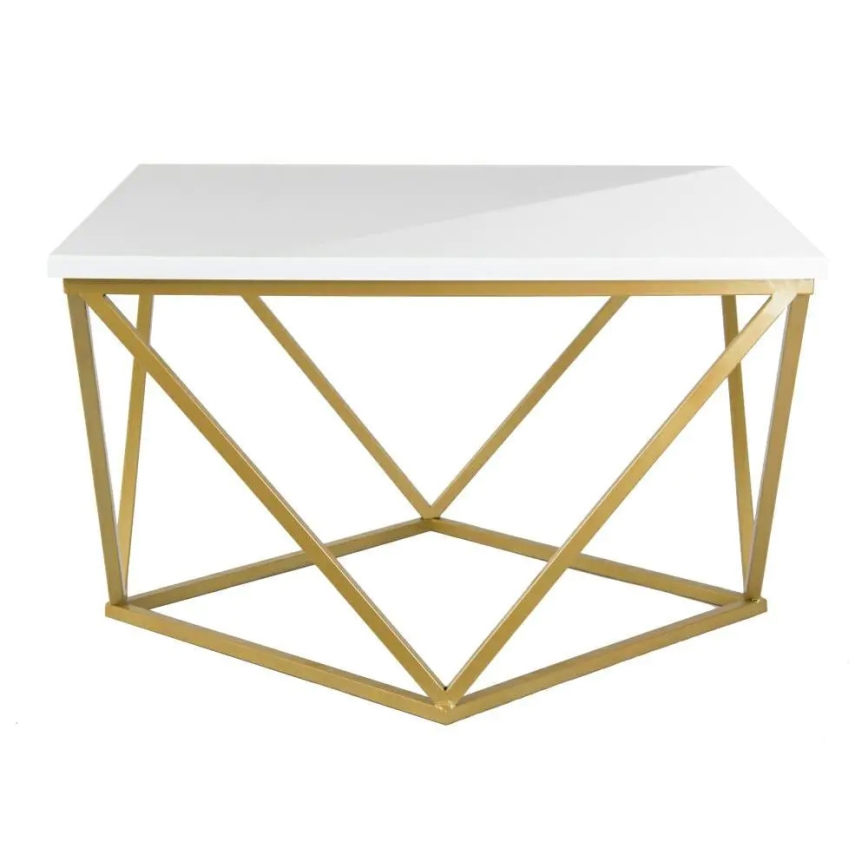 Coffee table CURVED 62x62 cm brass/white