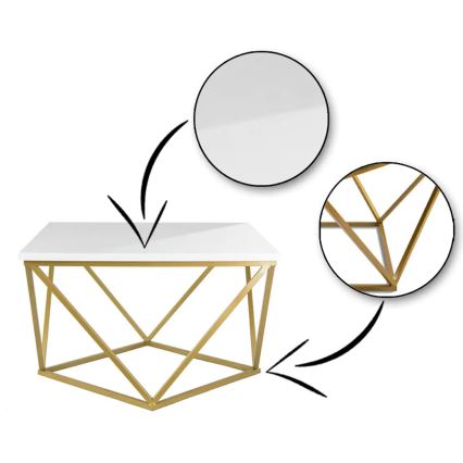 Coffee table CURVED 62x62 cm brass/white
