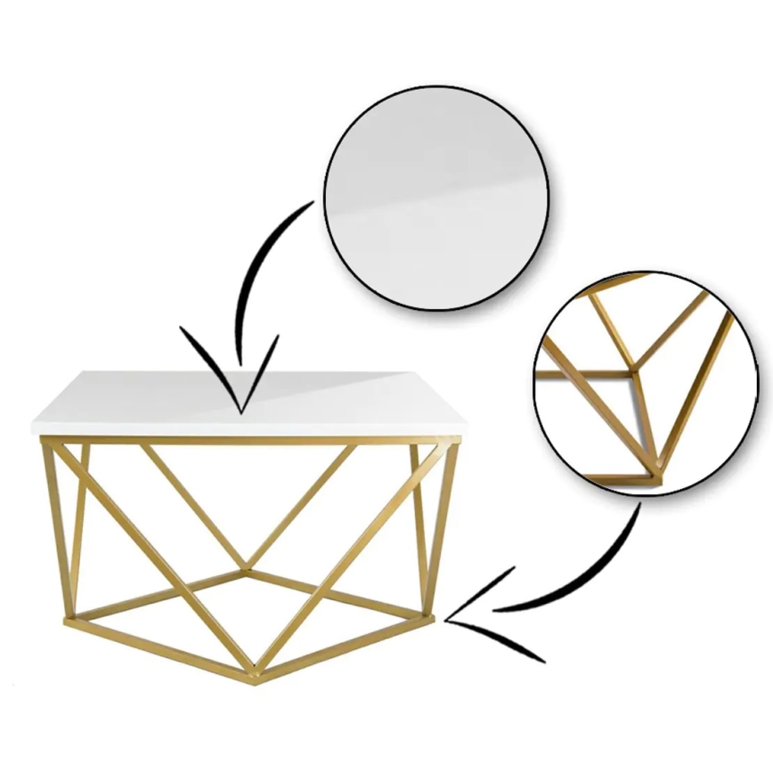 Coffee table CURVED 62x62 cm brass/white
