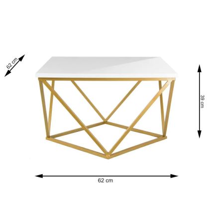 Coffee table CURVED 62x62 cm brass/white