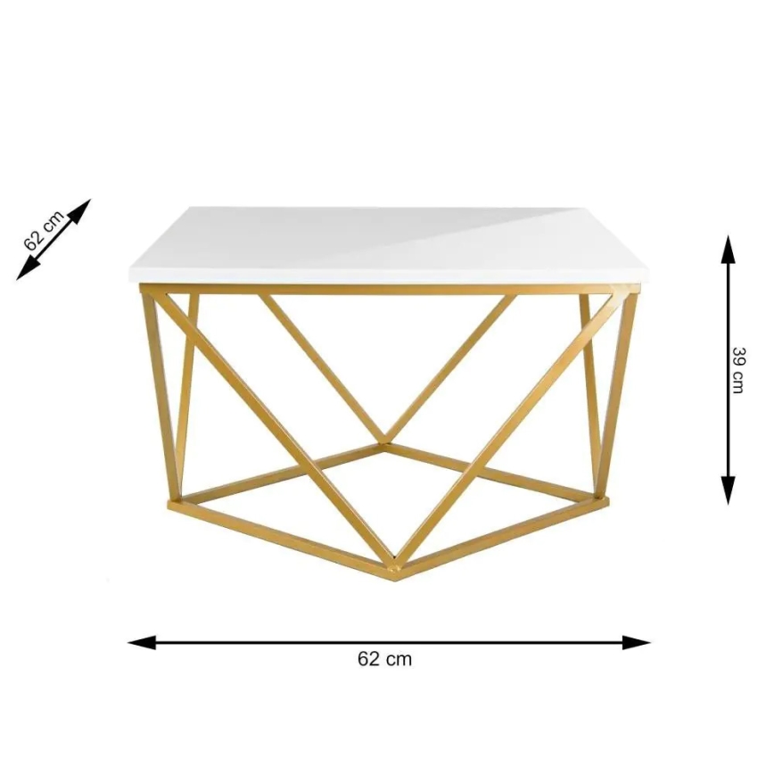 Coffee table CURVED 62x62 cm brass/white