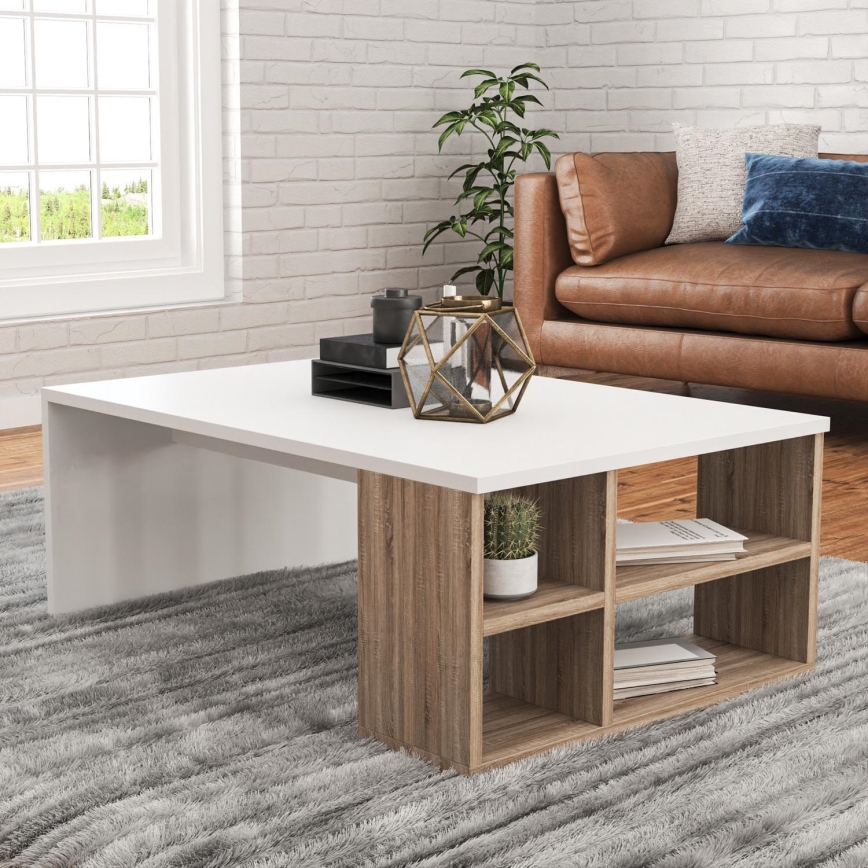 Coffee table DEFNE 34x90 cm white/brown