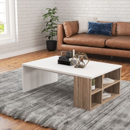 Coffee table DEFNE 34x90 cm white/brown