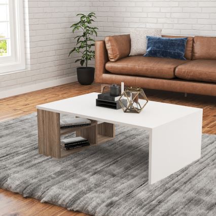 Coffee table DEFNE 34x90 cm white/brown