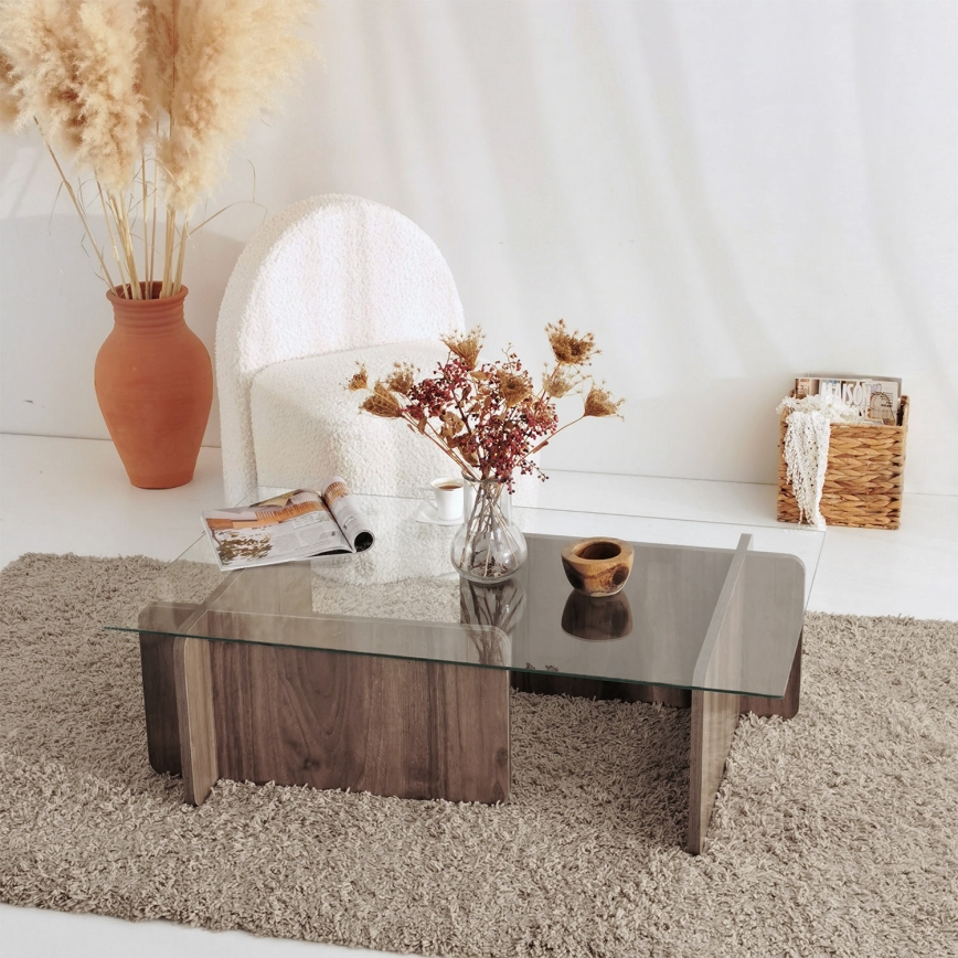 Coffee table ESCAPE 30x105 cm brown/clear