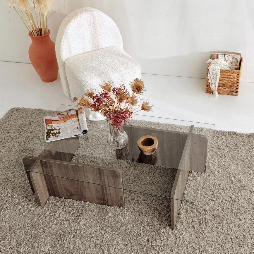 Coffee table ESCAPE 30x105 cm brown/clear