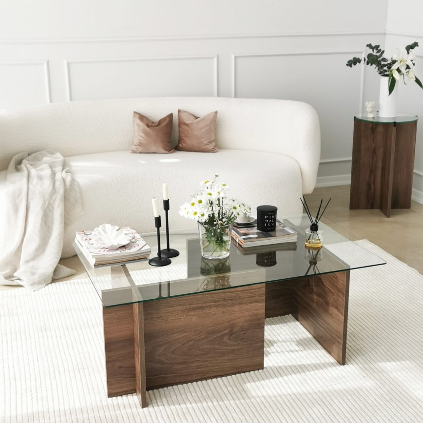 Coffee table ESCAPE 40x105 cm brown/clear