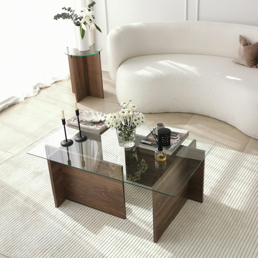 Coffee table ESCAPE 40x105 cm brown/clear