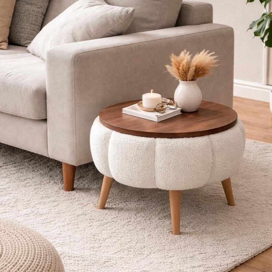 Coffee table FELPO Ø 45 cm white/walnut