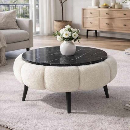 Coffee table FELPO Ø 60 cm black/white/marble decor