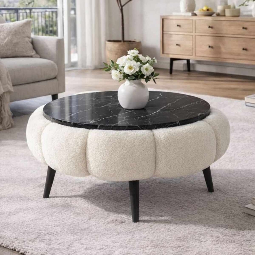 Coffee table FELPO Ø 60 cm black/white/marble decor