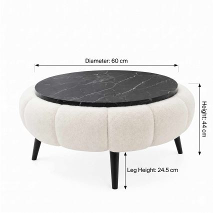 Coffee table FELPO Ø 60 cm black/white/marble decor