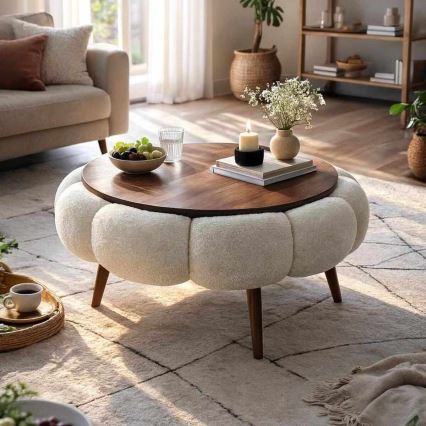 Coffee table FELPO Ø 60 cm cream/walnut