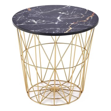 Coffee table HARISSA 41x42 cm gold/black marble decor