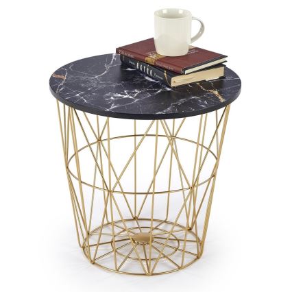 Coffee table HARISSA 41x42 cm gold/black marble decor