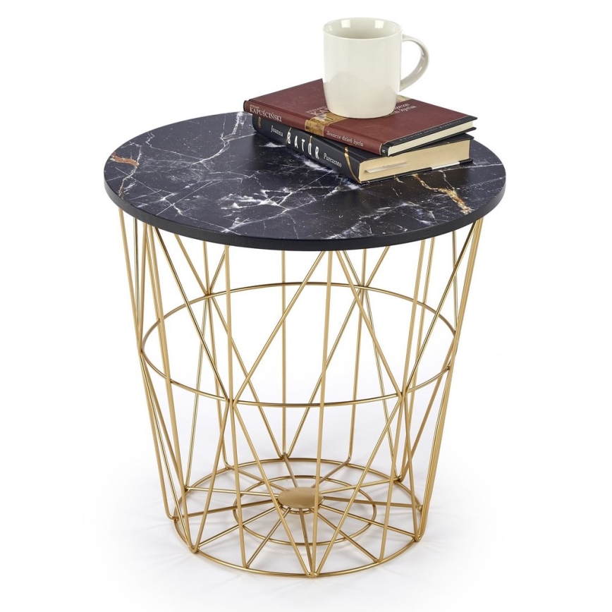 Coffee table HARISSA 41x42 cm gold/black marble decor