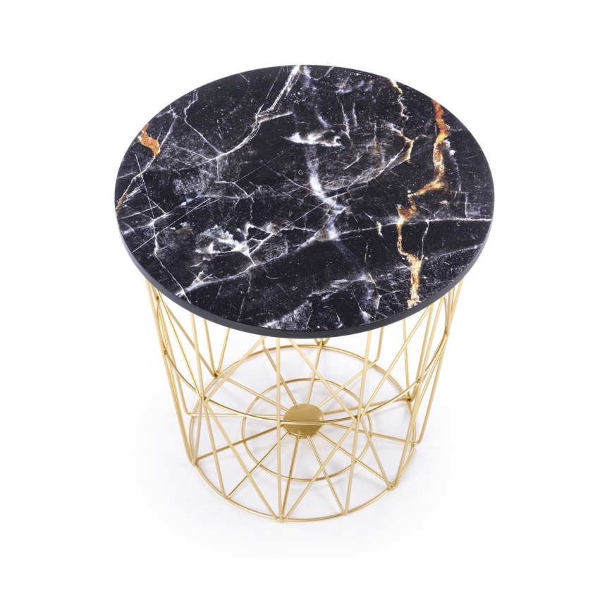 Coffee table HARISSA 41x42 cm gold/black marble decor