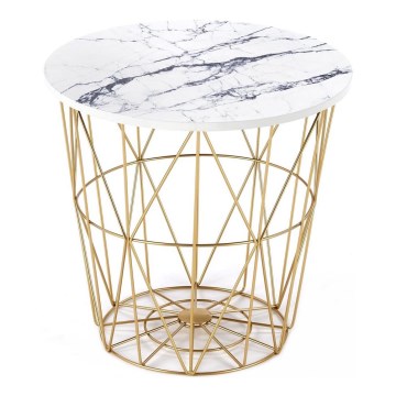 Coffee table HARISSA 41x42 cm gold/white marble decor