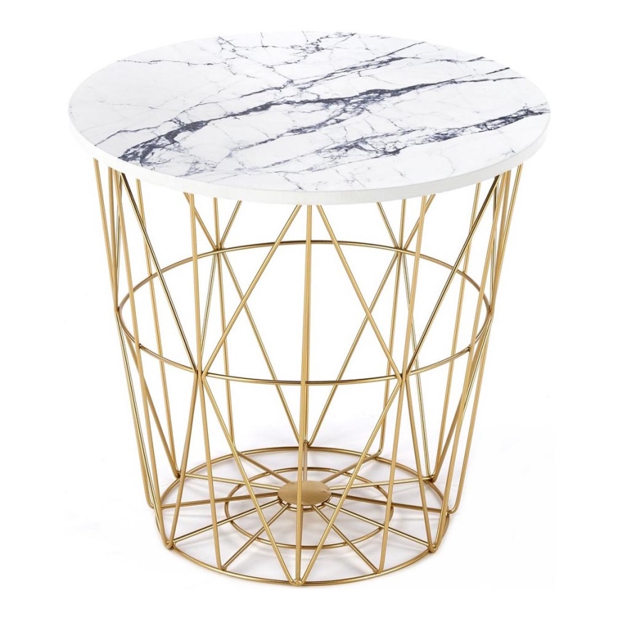 Coffee table HARISSA 41x42 cm gold/white marble decor