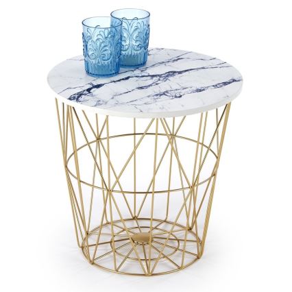 Coffee table HARISSA 41x42 cm gold/white marble decor
