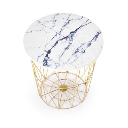 Coffee table HARISSA 41x42 cm gold/white marble decor