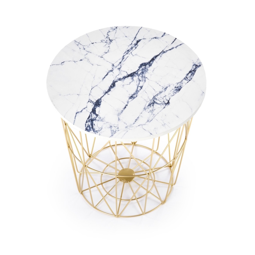 Coffee table HARISSA 41x42 cm gold/white marble decor