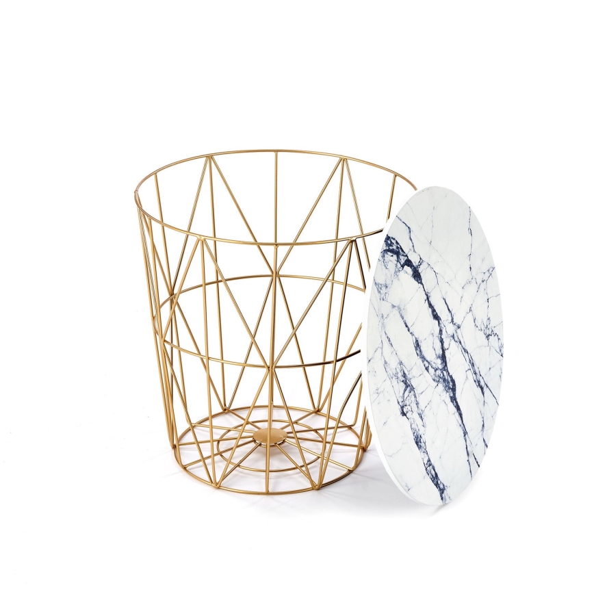 Coffee table HARISSA 41x42 cm gold/white marble decor