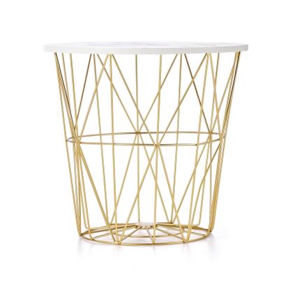 Coffee table HARISSA 41x42 cm gold/white marble decor