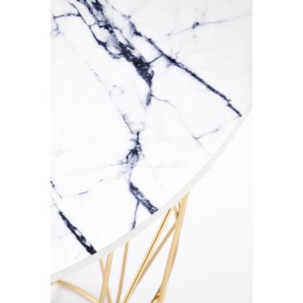 Coffee table HARISSA 41x42 cm gold/white marble decor