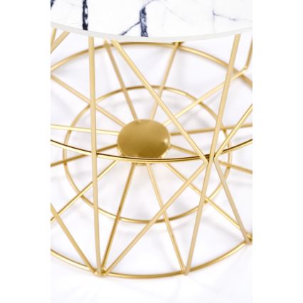 Coffee table HARISSA 41x42 cm gold/white marble decor