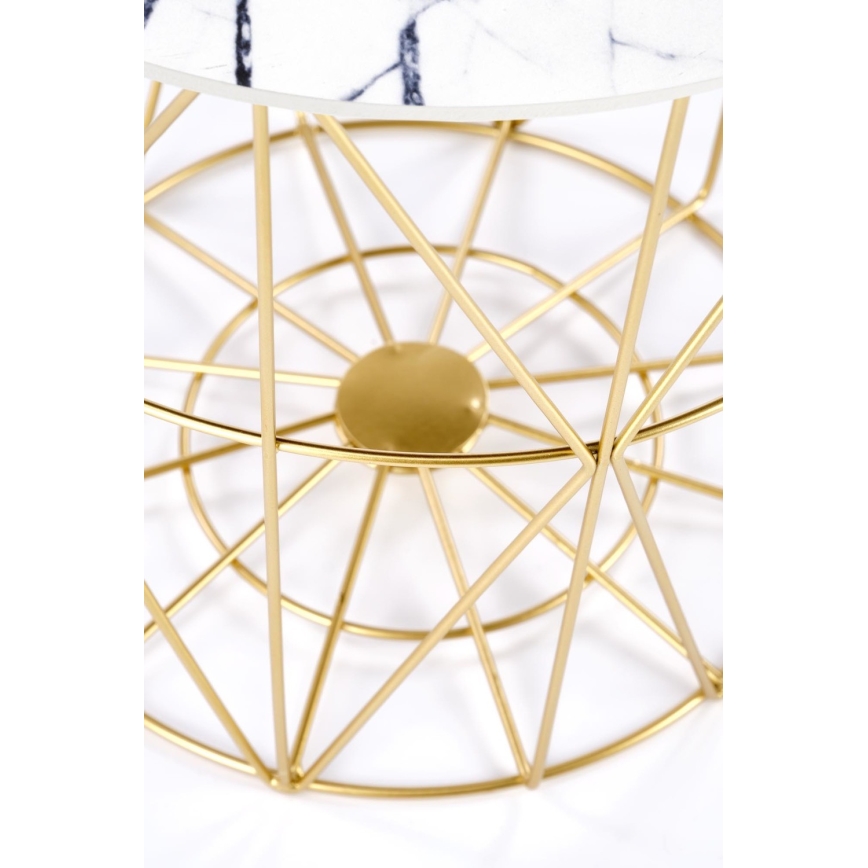Coffee table HARISSA 41x42 cm gold/white marble decor